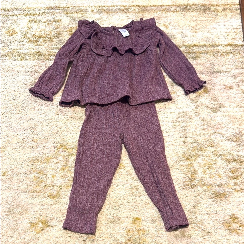 Modern Moments by Gerber Toddler Girl Ruffle Top and Pant Set, 2T Dark Grape